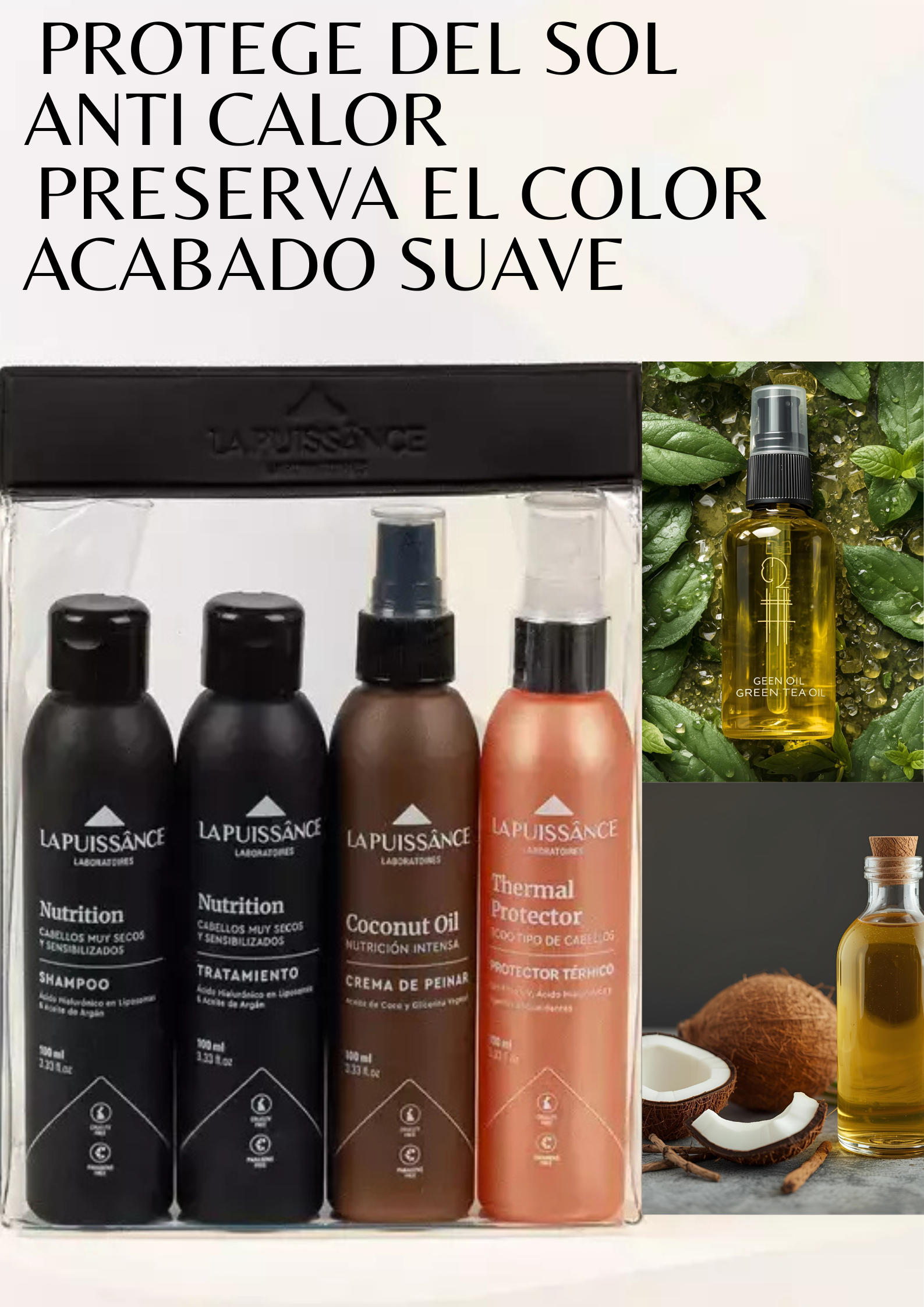 🧴 La Puissance Kit Travel (Shampoo + Tratamiento + Crema de Peinar + Protector Térmico)